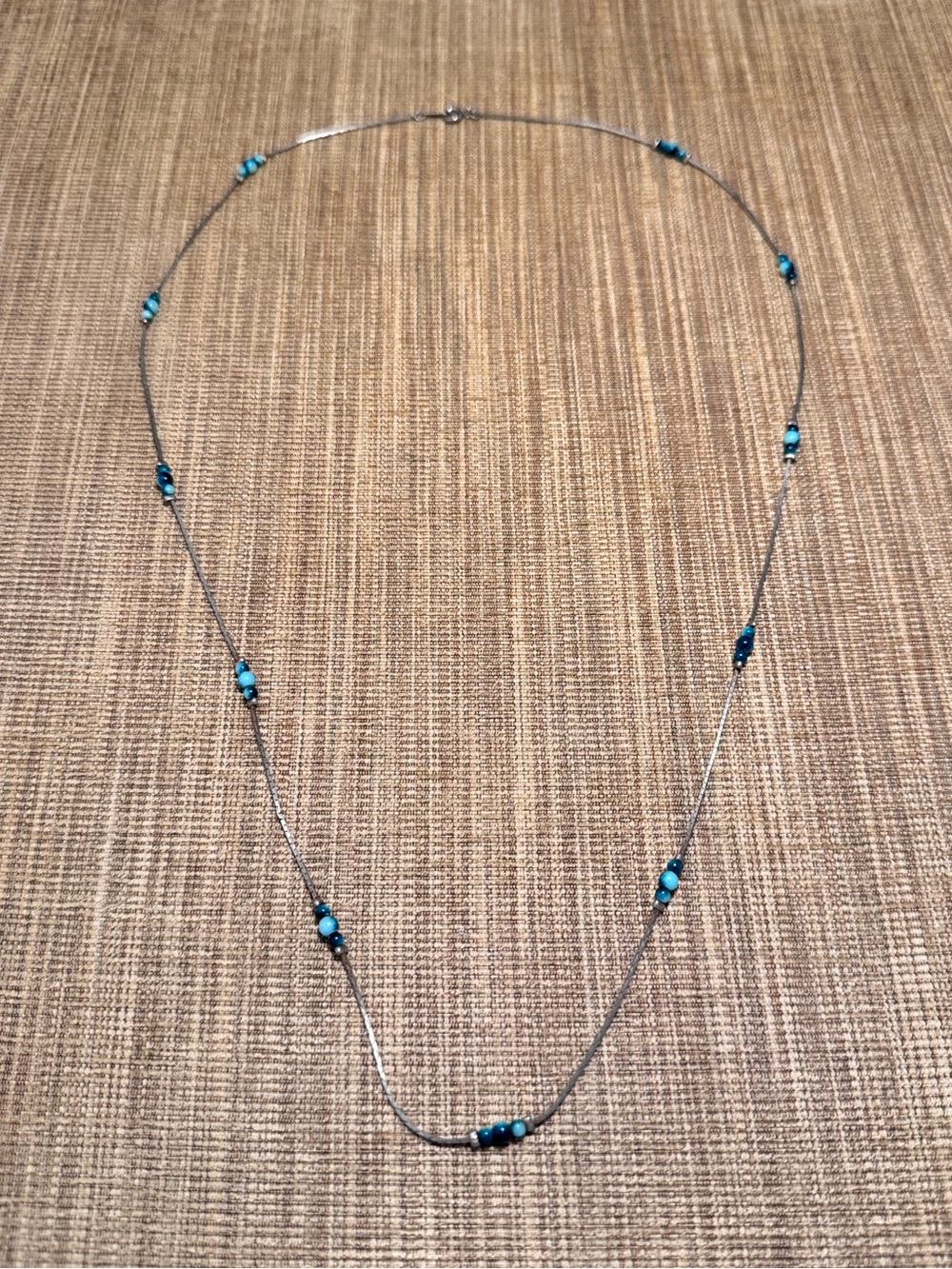 Vintage Silver Tone Blue Beaded Necklace